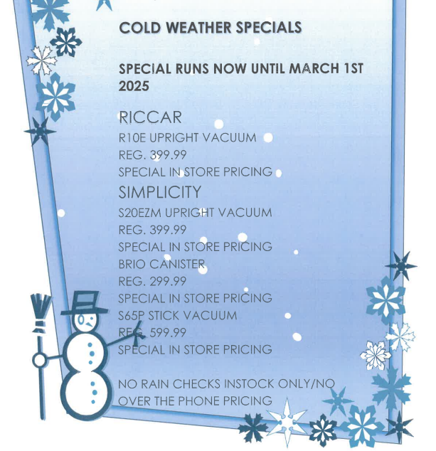 COLD WEATHER SPECIALS